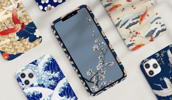 Vintage Japanese mobile phone case pattern set, remix of artwork